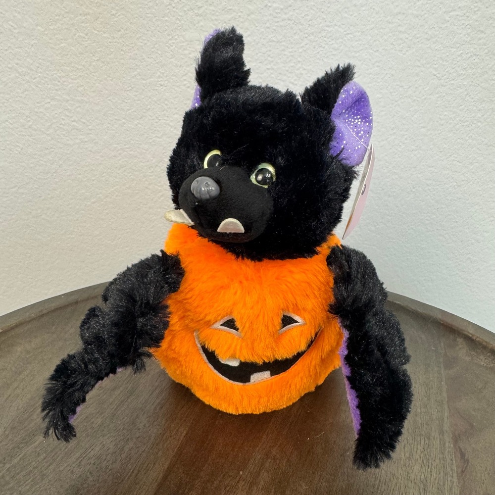 Halloween Bat Plush in Pumpkin Costume Reversible Stuffed Animal Toy Kids Decor